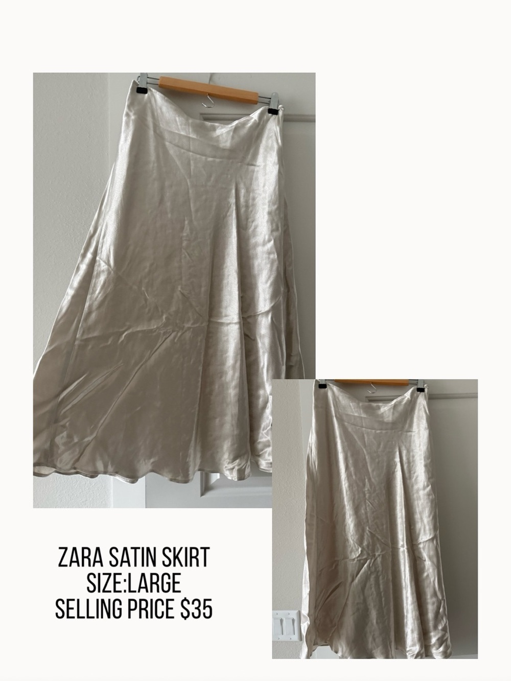 Zara Satin A-Line Skirt in Light Champagne
